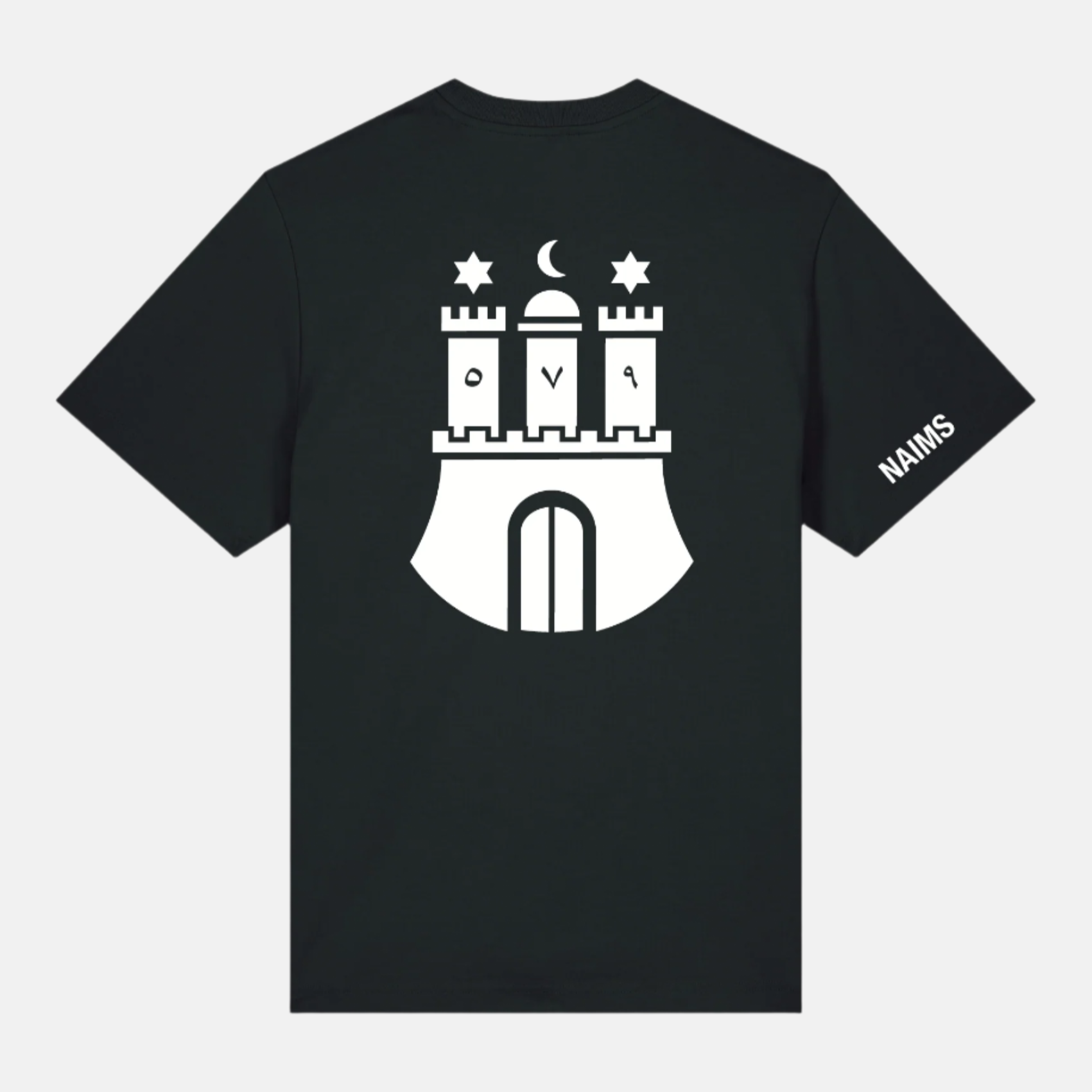 Hamburg 579 Tee - Black premium cotton streetwear t-shirt by NAIMS, featuring a bold white Hamburg city emblem print on the back with numbers
